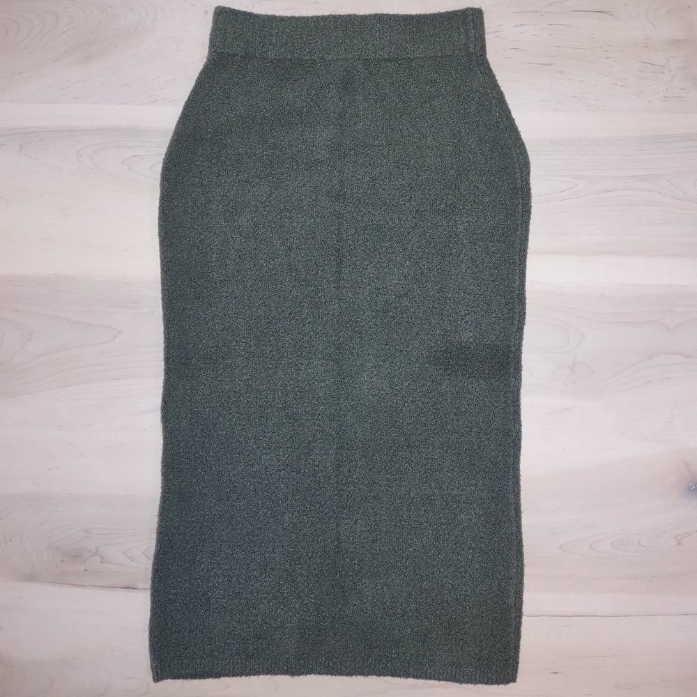 Express Grey-Green Chunky Knit Midi Skirt